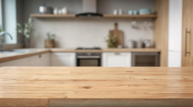 Mesa de madera en una cocina moderna