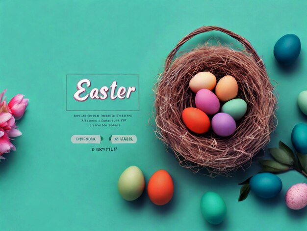 Mesa de madera del día de Pascua sobre un fondo con huevos día soleado
