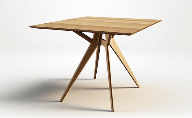 Mesa de madera de diseño sobre un fondo blanco.