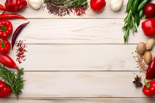 una mesa de madera con flores y verduras encima