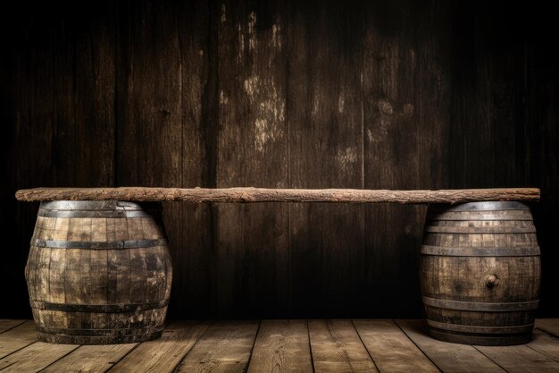 Foto mesa de madera y fondo de barril