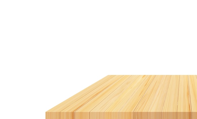 Una mesa de madera con un fondo blanco.