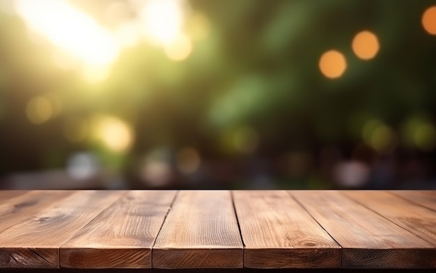 una mesa de madera con un fondo borroso y un fondo borrado