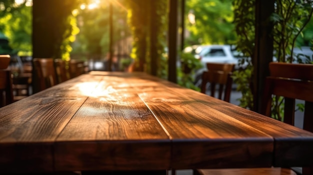 La mesa de madera con fondo borroso del restaurante Imagen generativa de IA AIG30