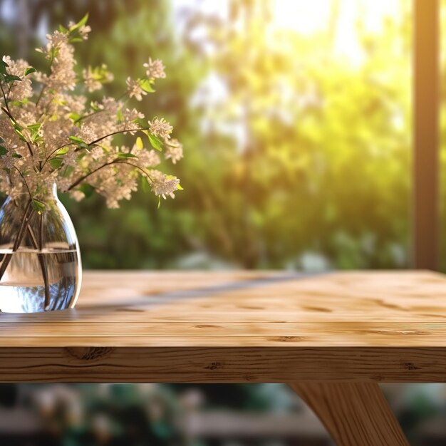 mesa de madera con fondo borroso del restaurante