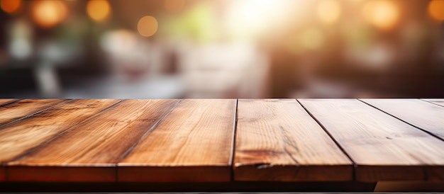 Mesa de madera con fondo borroso visto de cerca