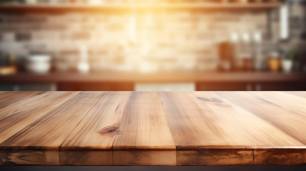 una mesa de madera con un fondo borroso