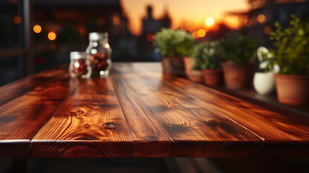 mesa de madera con fondo de cocina