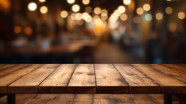 Mesa de madera con un fondo difuso Generativo Ai