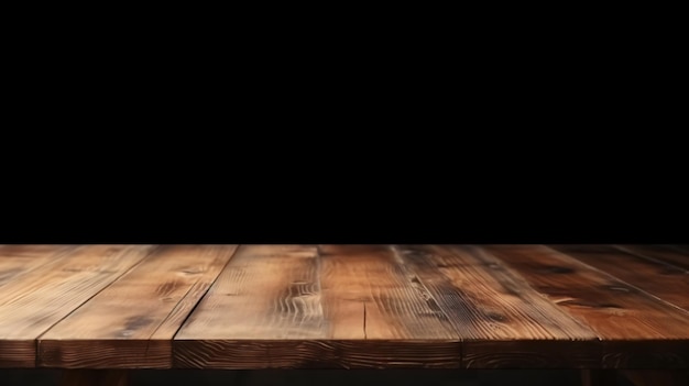 Una mesa de madera con un fondo negro.