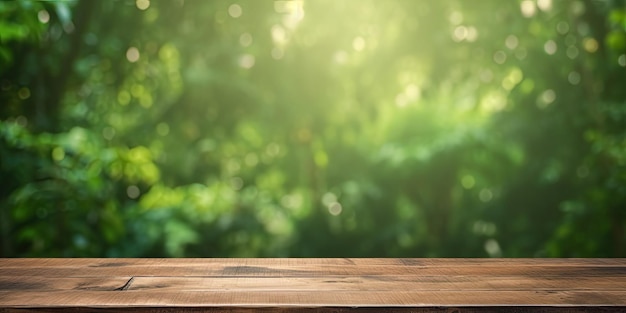 Mesa de madera con fondo verde espacio vacío