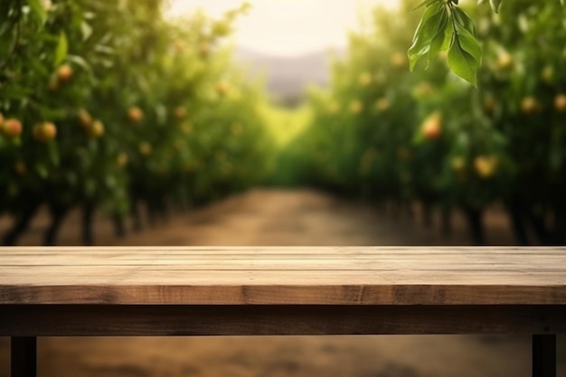 Una mesa de madera con un fondo verde y la palabra naranja.