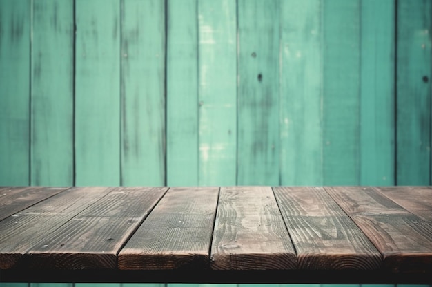 Una mesa de madera con un fondo verde.