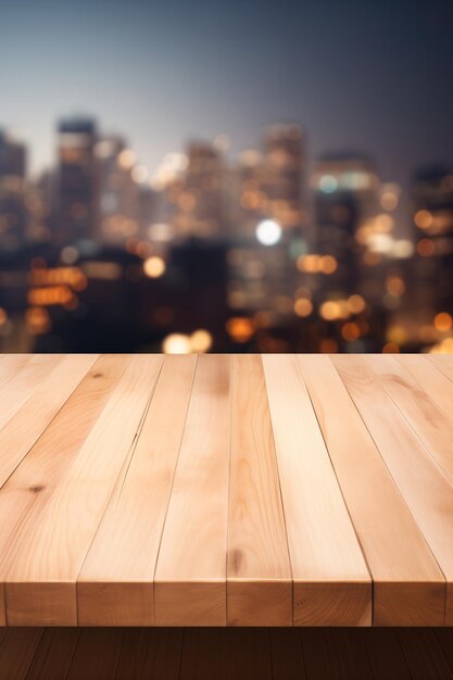 Foto mesa de madera frente a un fondo borroso