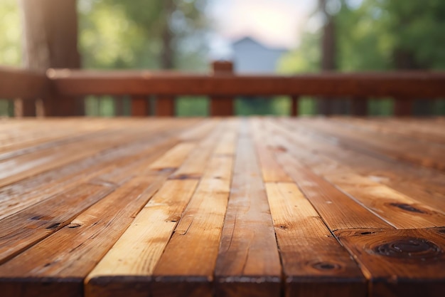 Mesa de madera en el frente fondo borroso