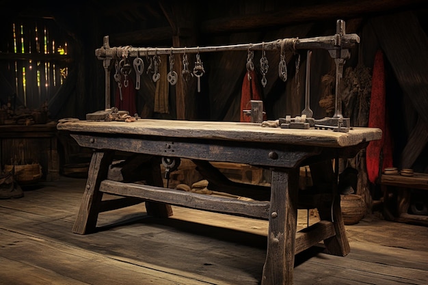 Mesa de madera con herramientas