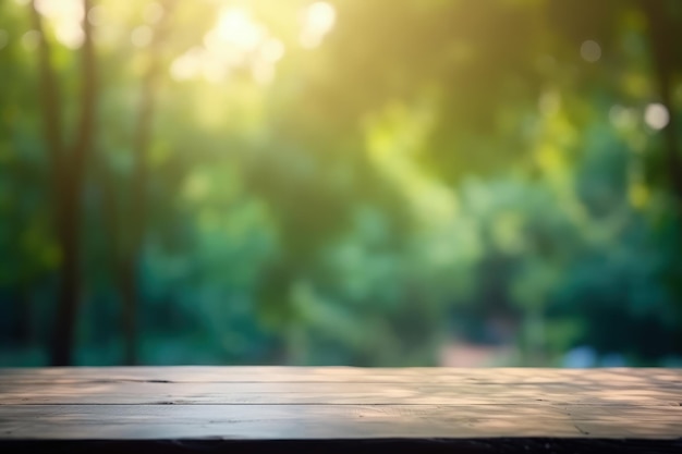 Una mesa de madera con una IA generativa de fondo borroso