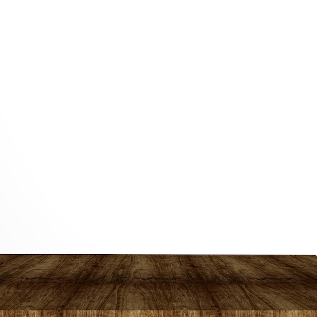Mesa de madera maqueta de estante o superficie de mostrador aislada sobre fondo blanco