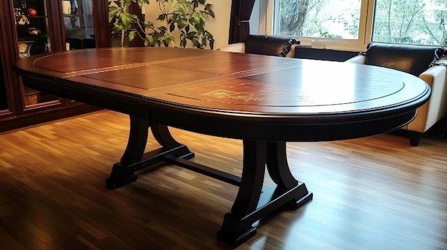 Mesa de madera marrón oscura