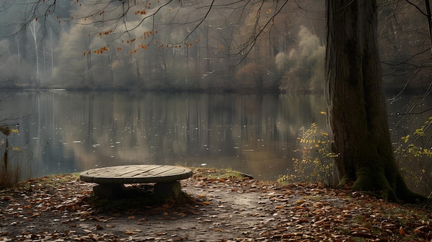 mesa de madera en el medio del bosque