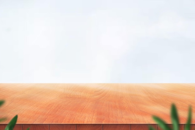 mesa de madera moderna con una pared blanca en el fondo - para fotografía de productos y maquetas