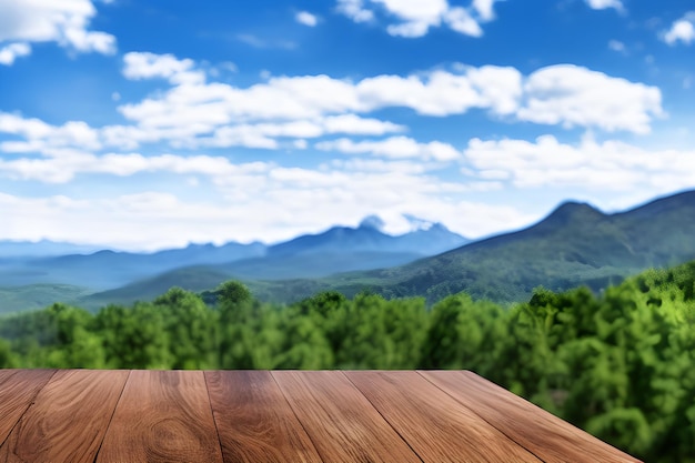 Mesa De Madera Con Montañas Al Fondo