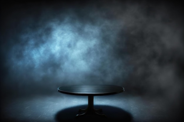 Mesa de madera oscura con humo para exposición de productos calientes