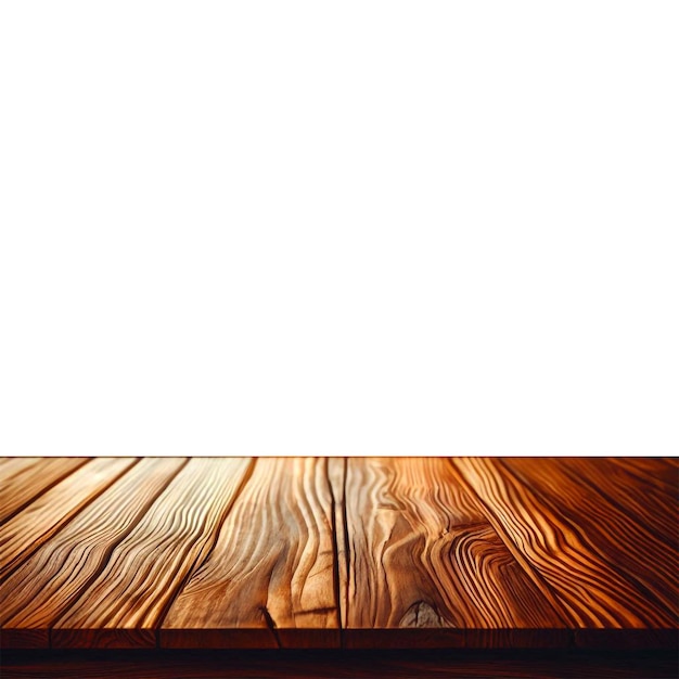 una mesa de madera con una planta verde en el fondo