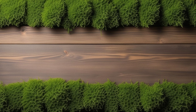 Una mesa de madera con una planta verde en la parte superior