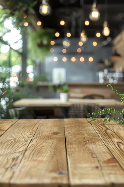 Mesa de madera con planta