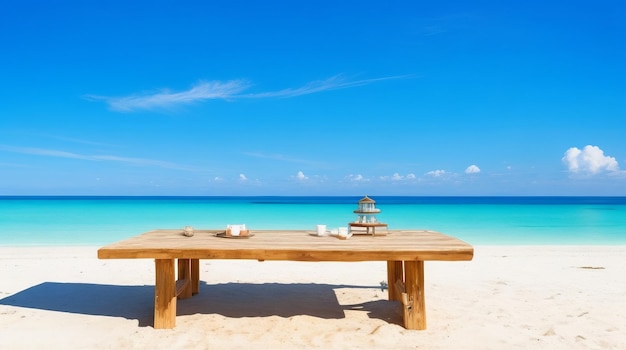 Mesa de madera en la playa