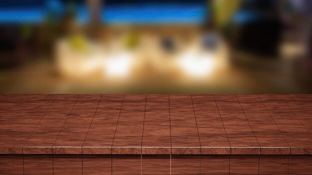 Foto mesa de madera realista tablero de madera vista frontal superior 3d render con un fondo borroso