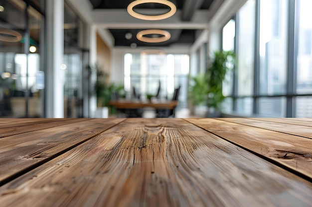 Una mesa de madera sentada frente a una ventana