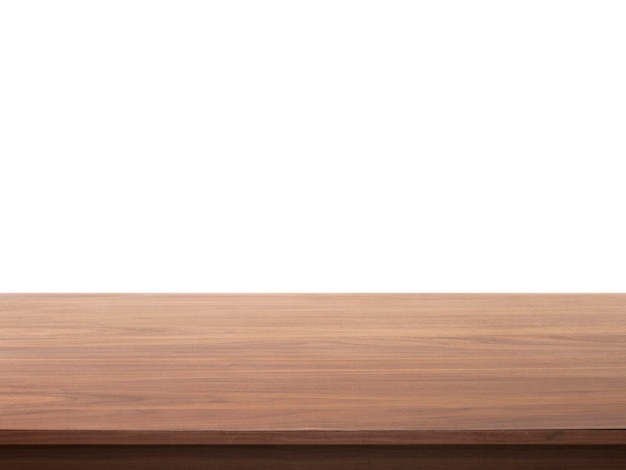 Foto mesa de madera sobre fondo blanco.