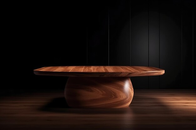 Mesa de madera sobre fondo oscuro generado por IA