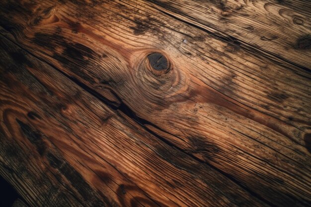 Una mesa de madera con una superficie de madera y una superficie de madera con un nudo en el medio.