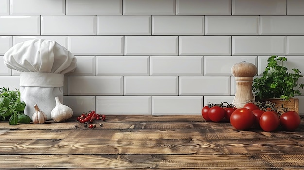 Foto mesa de madera con tomates y verduras frescas