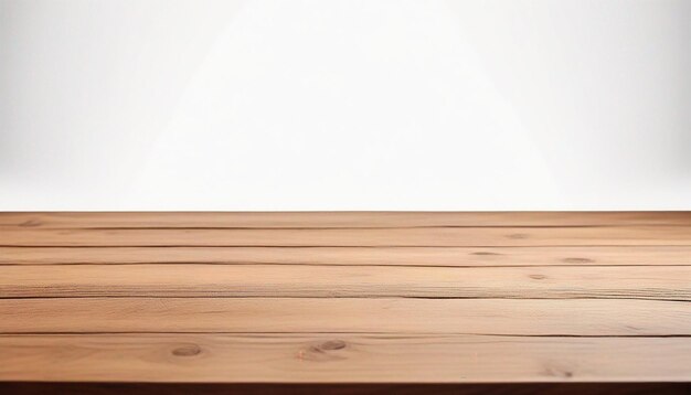 Foto mesa de madera vacía aislada sobre un fondo blanco para el montaje de exhibición de productos generado por ia