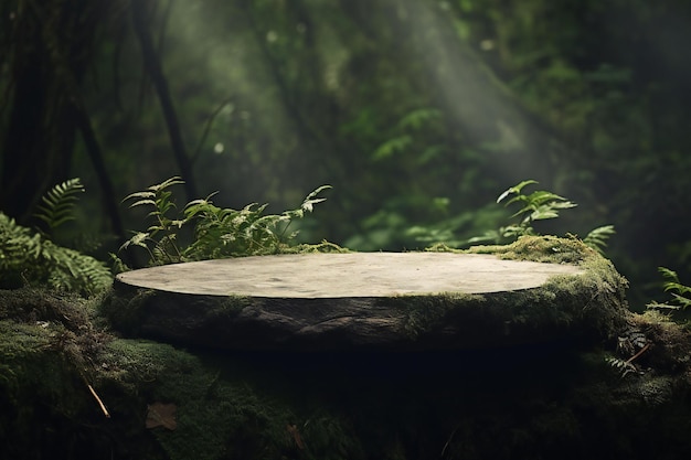 Foto mesa de madera vacía en el bosque verde fondo natural