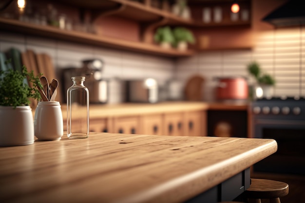 Foto mesa de madera vacía en la cocina ia generativa