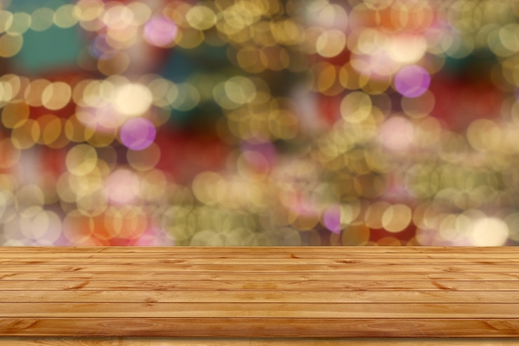 Foto mesa de madera vacía para decoración de navidad y año nuevo