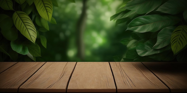 mesa de madera vacía detrás de una playa borrosa con arena blanca y palmeras en un día soleado