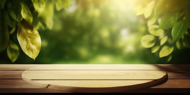 mesa de madera vacía detrás de una playa borrosa con arena blanca y palmeras en un día soleado
