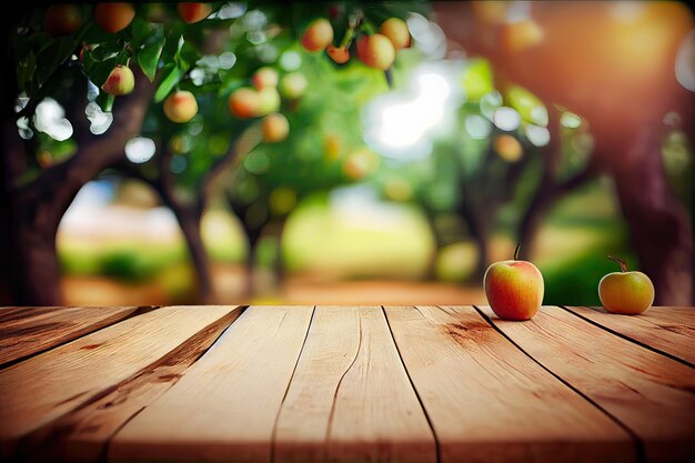 Mesa de madera vacía con espacio libre sobre naranjos fondo de campo naranja Para exhibición de productos mon