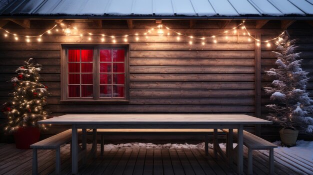 Mesa de madera vacía con una festiva Navidad