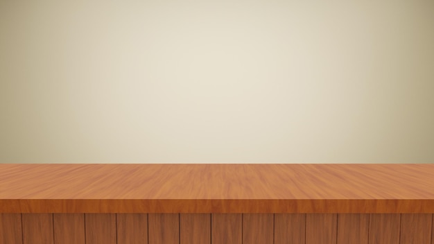 Mesa de madera vacía con fondo blanco.