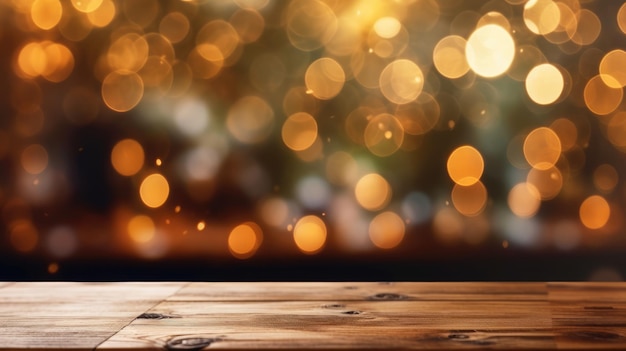 La mesa de madera vacía con fondo bokeh Imagen exuberante