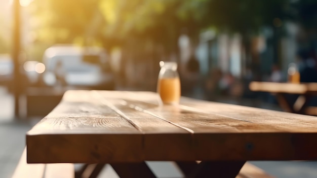 Mesa de madera vacía fondo borroso IA generativa