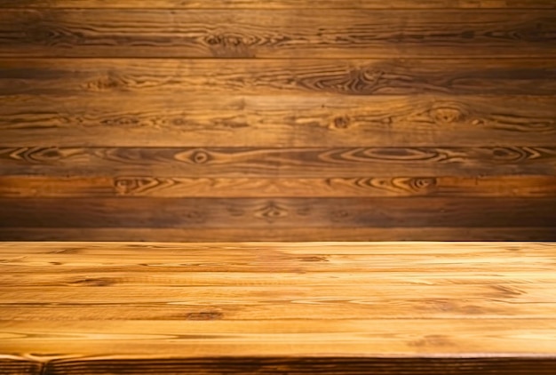 Mesa de madera vacía y fondo borroso de pared de madera Para exhibición de productos