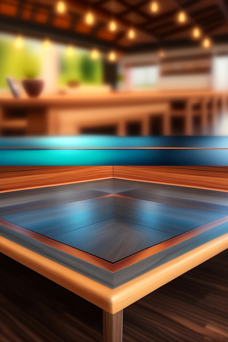 Foto mesa de madera vacía con fondo borroso